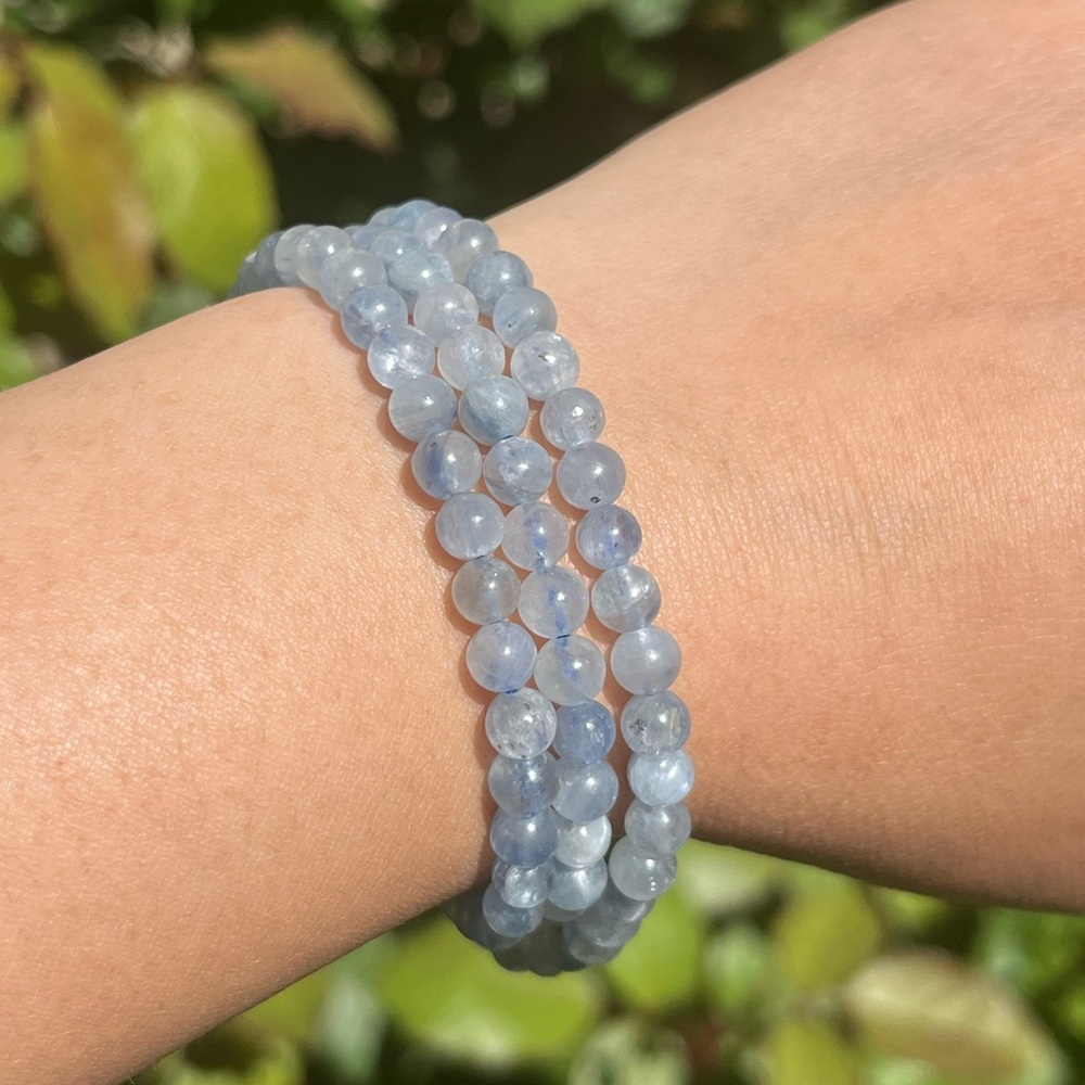 4mm stretchable aquamarine‎ 3 layer bracelet necklace